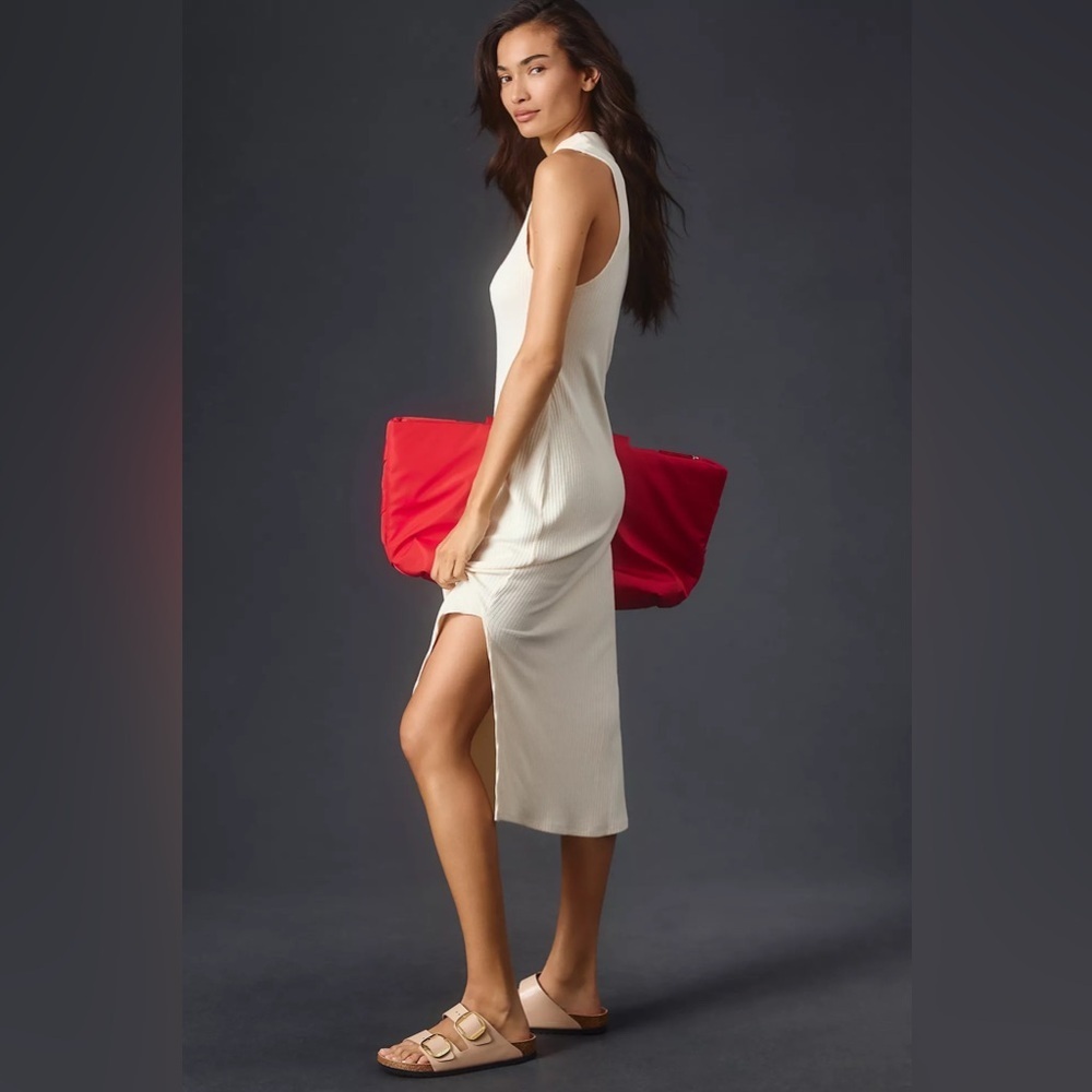 Beyond Yoga Well Traveled Rib Midi Dress Ivory Mock Neck Sleeveless Size Small - Picture 2 of 10